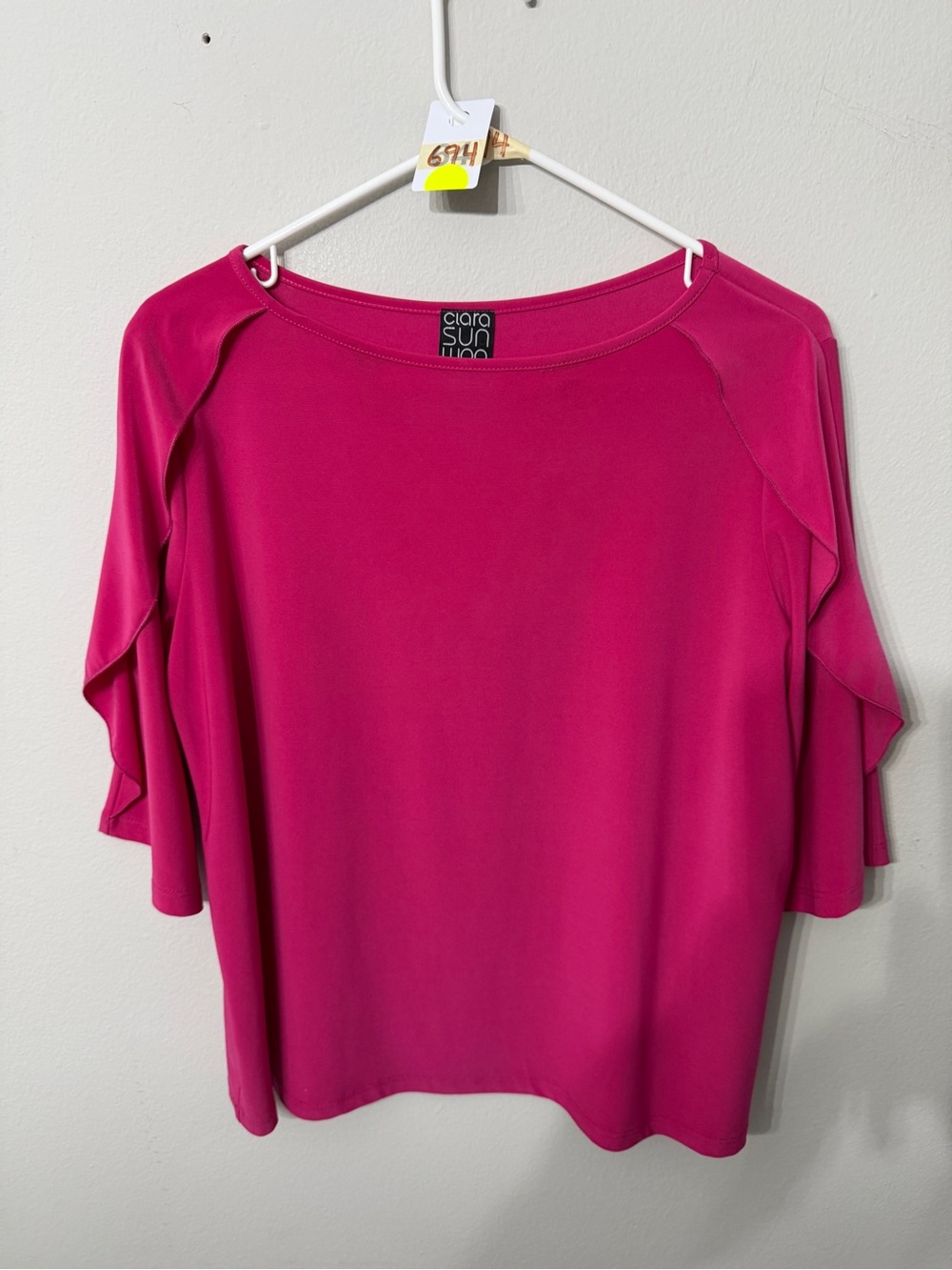 Women’s Clara Sun Woo Petite Medium Pink Ruffle Sleeve Blouse Made in USA